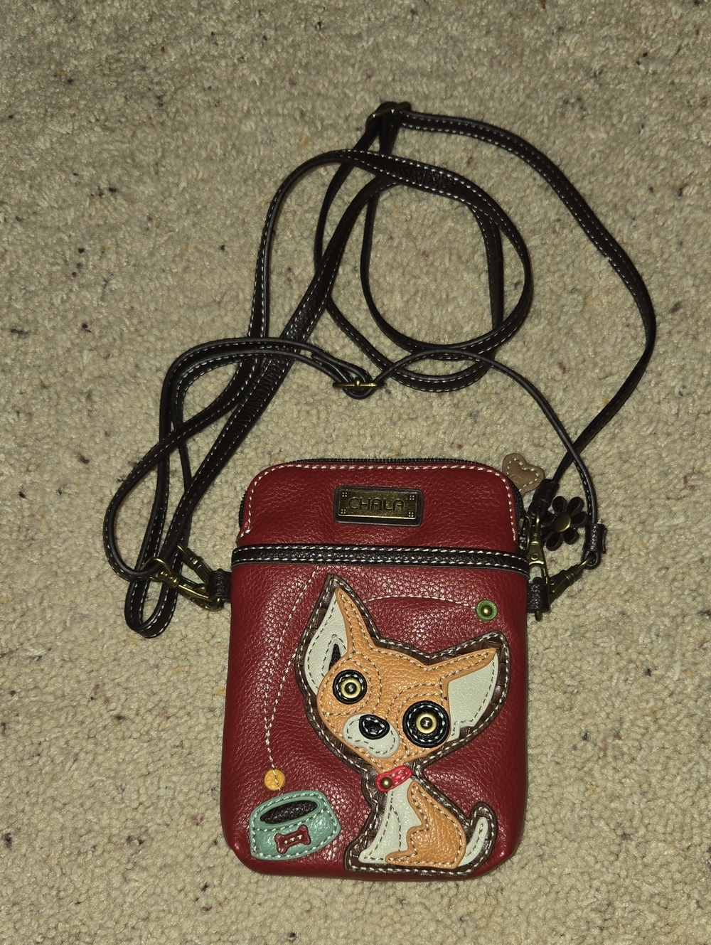 Chala Faux Leather Crossbody Purse Chihuahua , Burgundy